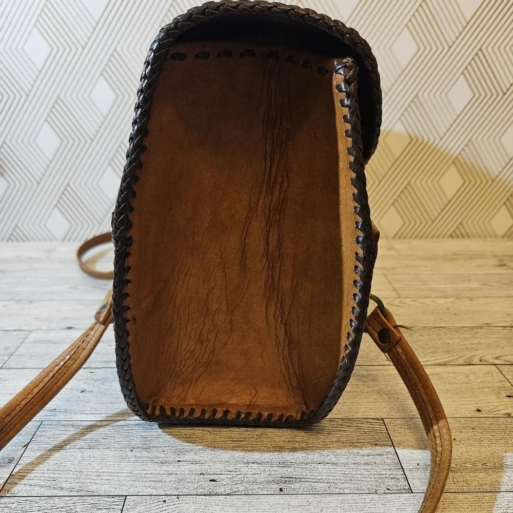 COPY - Vintage Hand Tooled Leather Hard Sided Satchel Bag
